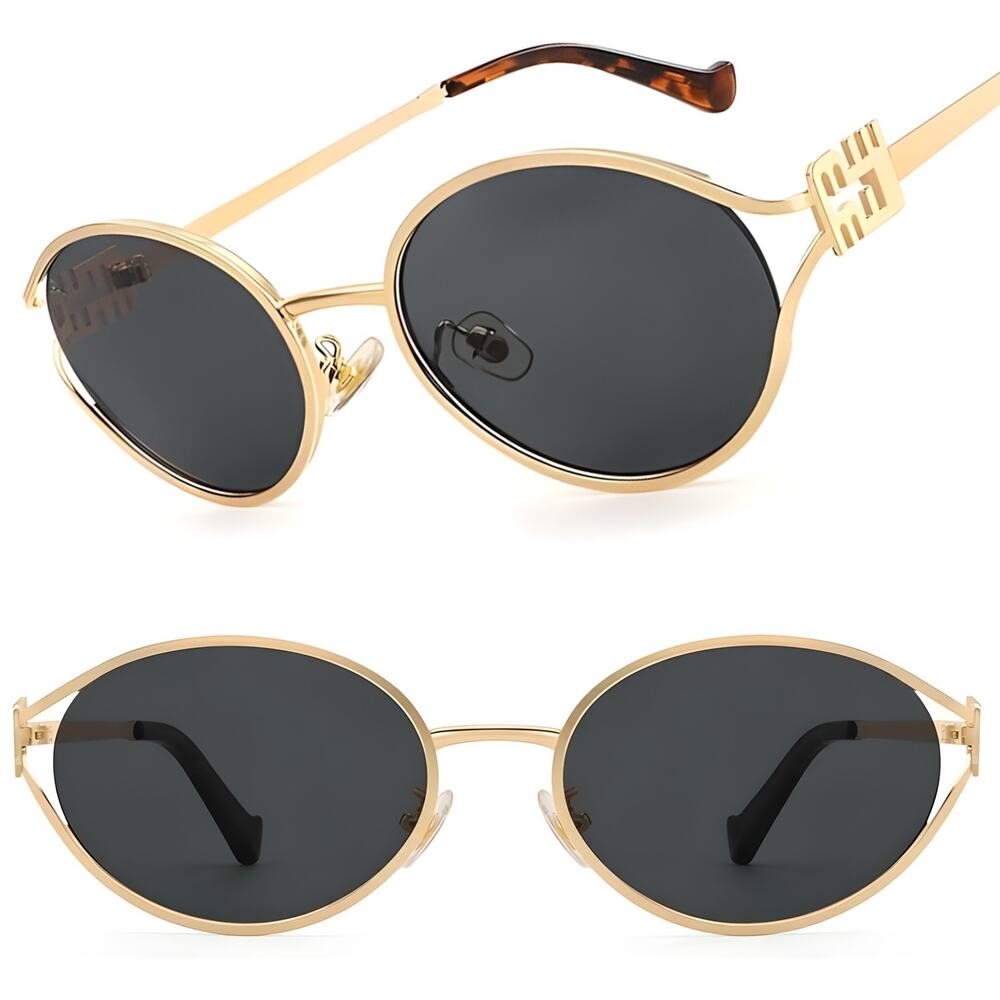 Gold & Black Round Sunglasses Retro Stylish Luxury Fashion For Women Stylish